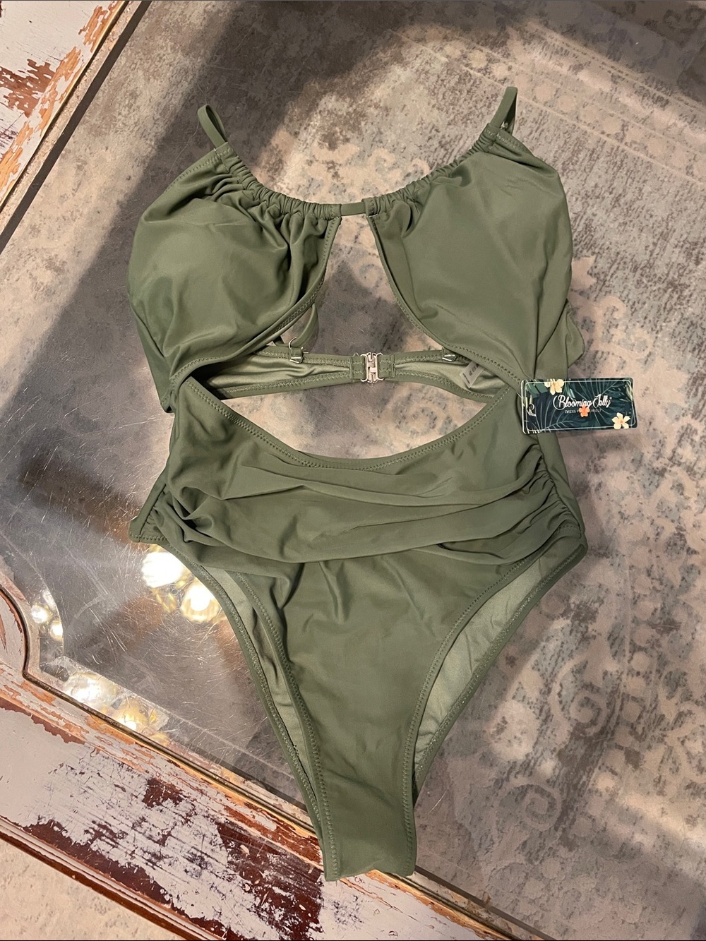 Olive Green Cutout One-Piece Swimsuit